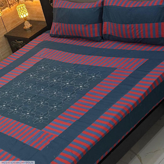 3 Pcs Cotton Sotton Patchwork Double Bedsheet