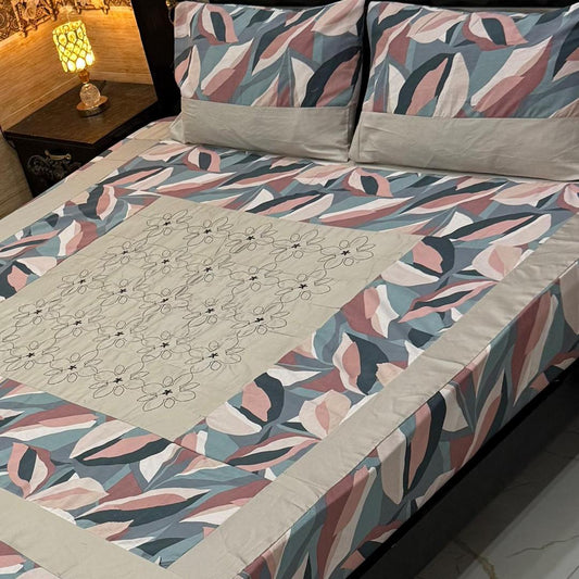 3 Pcs Cotton Sotton Patchwork Double Bedsheet