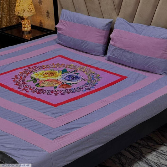 3 Pcs Cotton Sotton Patchwork Double Bedsheet