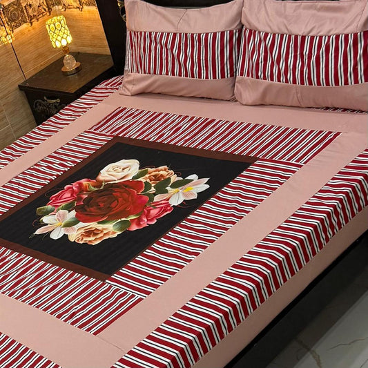 3 Pcs Cotton Sotton Patchwork Double Bedsheet