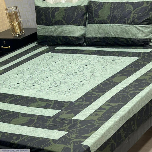 3 Pcs Cotton Sotton Patchwork Double Bedsheet