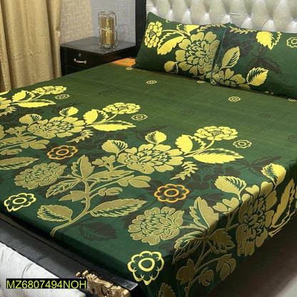 3 Pcs Crystal Cotton Printed Double Bedsheet