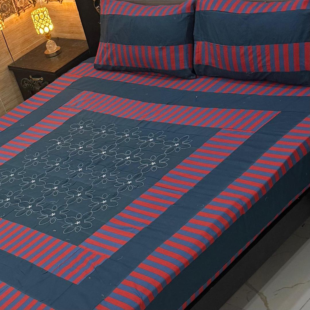 3 Pcs Cotton Sotton Patchwork Double Bedsheet