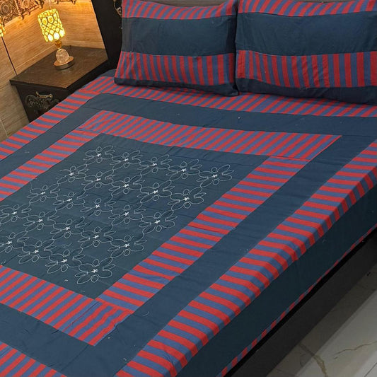 3 Pcs Cotton Sotton Patchwork Double Bedsheet