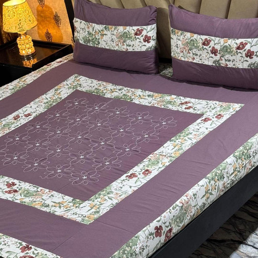 3 Pcs Cotton Sotton Patchwork Double Bedsheet